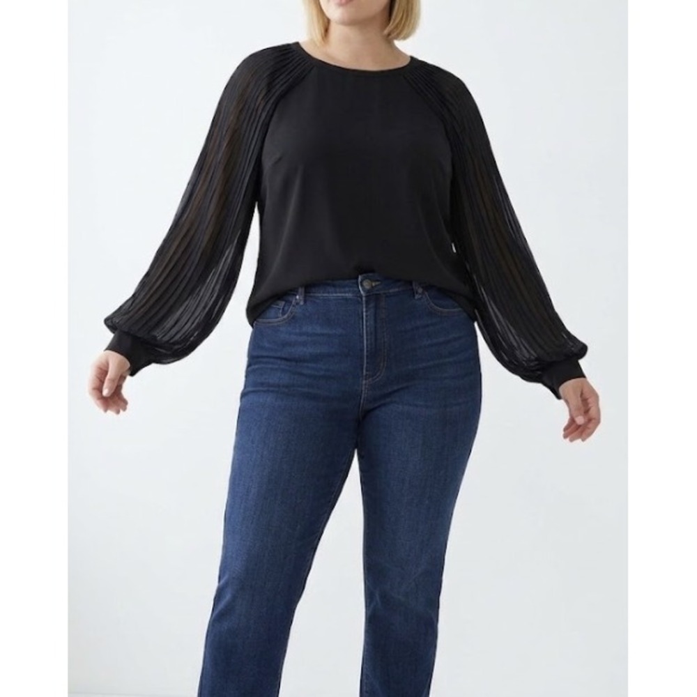 New City Chic Top size 20 Plus Black Pleated Chiffon Sleeve Blouse Evening Party